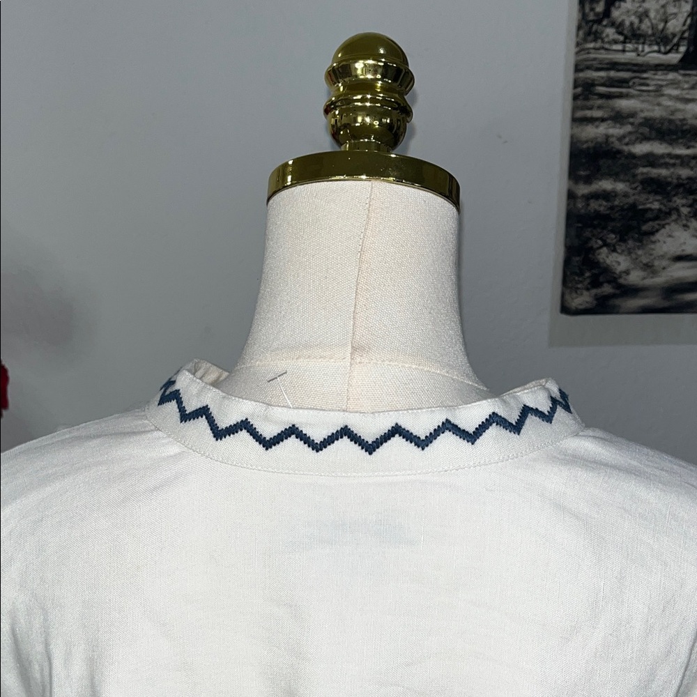 Like New Chicos Blue Embroidered Women's Top size 3 US 16 ballon 3/4 sleeves - Picture 10 of 15